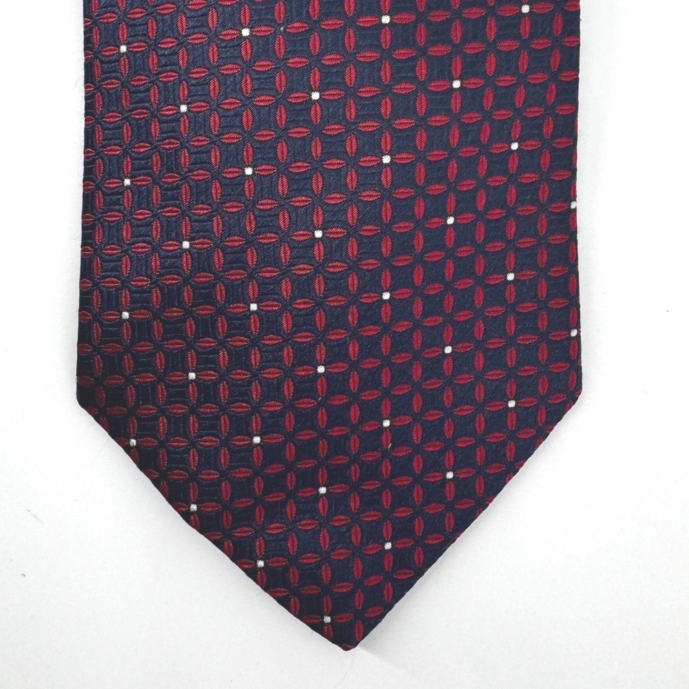 Brooks Brothers Basics Mens Silk Tie Navy Blue‎ Burgundy Red Geometric Medallion
